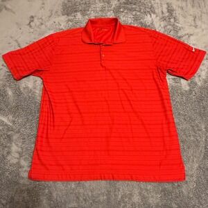 Nike Golf Dri Fit Men's Red Striped Polo Shirt Size Large‎